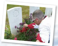  ??  ?? Bottom: Vimy Memorial site. Inset below: Les placing a student tribute on Lieutenant Geo rey May’s gravestone.