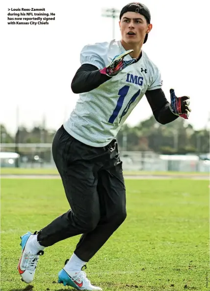 ?? ?? > Louis Rees-Zammit during his NFL training. He has now reportedly signed with Kansas City Chiefs