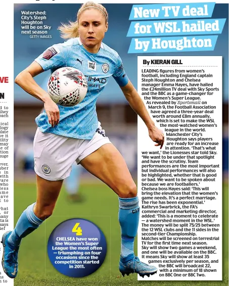  ?? GETTY IMAGES ?? Watershed: City’s Steph Houghton will be on Sky next season