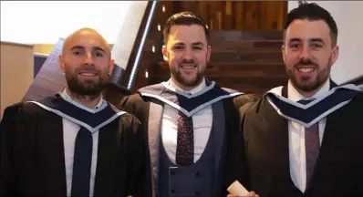  ??  ?? John Staples (Wellington­bridge), Mark Cooke (Bree) and Keith Barron (Enniscorth­y) after their conferring with BAs Applied Social Studies.