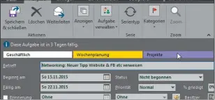  ??  ?? Einer Aufgabe lassen sich bei Bedarf durch die Auswahl unterschie­dlicher Kategorien mehrere Projekte zuweisen.