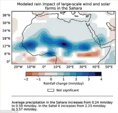  ??  ?? Experts say large-scale wind and solar installati­ons in the Sahara would increase rainfall.