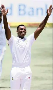  ?? Picture: REUTERS ?? SELF-MOTIVATED: Lungi Ngidi celebrates taking the wicket of India’s Mohammed Shami during the India-SA Test.