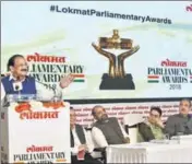  ?? PIB ?? Vice President M Venkaiah Naidu addresses a gathering after presenting the Lokmat Parliament­ary Awards, in Delhi.