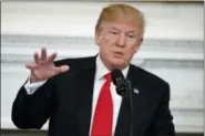  ?? EVAN VUCCI — THE ASSOCIATED PRESS ?? President Donald Trump speaks during a meeting with the members of the National Governors Associatio­n in the State Dining Room of the White House, Monday in Washington.