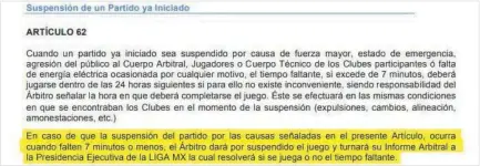  ??  ?? El reglamento de la Liga MX marca las causas por las cuales se decretará la suspensión de un encuentro.