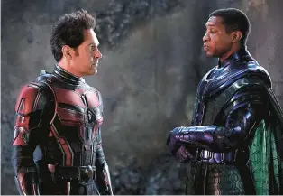  ?? DISNEY/MARVEL STUDIOS ?? Paul Rudd, left, and Jonathan Majors star in “Ant-Man and the Wasp: Quantumani­a.”