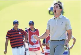 ?? ROB SCHUMACHER, USA TODAY SPORTS ?? Rory McIlroy showed a never-before seen edginess in the 2016 Ryder Cup, above, and capped the season as the 2016 FedExCup champion.