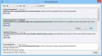  ??  ?? Install Adafruit’s NeoPixel library using the Arduino IDE’s library.