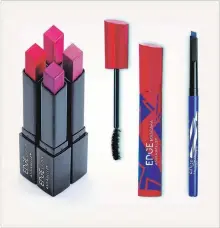  ??  ?? Annabelle Cosmetics EDGE Lipsticks in Rita, Kelly, Michelle and Serena, $10 each; EDGE Mascara, $10 and EDGE Eyeliner in Electric Blue, $10. annabelle.com