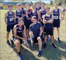  ?? Photograph­s courtesy of Heather Wade ?? The senior high Blackhawk runners placed first in the 4A-5A division of the Bobcat Back 40 Invitation­al.