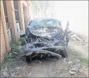  ?? HT PHOTO ?? The badly damaged car after the mishap in Kurukshetr­a.