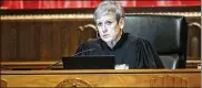  ?? JOSHUA A. BICKEL / COLUMBUS DISPATCH ?? Ohio Chief Justice Maureen O’Connor wants the Rs and Ds removed from judicial candidates’ names on ballots, arguing judges have to rule on specifics of cases in front of them, and not values of the Republican, Democratic or other political parties.