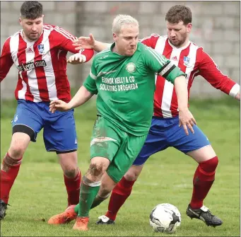  ?? Picture: Paul Connor ?? Sean Thornton in action for Rathmullen Celtic against Bay on Sunday. Victory for Rathmullen would have secured the Division 2 title, but instead they were beaten 1-0 and Dundalk side Bay are now breathing down their necks, three points adrift with a...