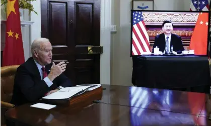  ?? Photograph: Susan Walsh/AP ?? Joe Biden meets Xi Jinping virtually in November last year. The pair have spoken by phone a number of times over the past 22 months.