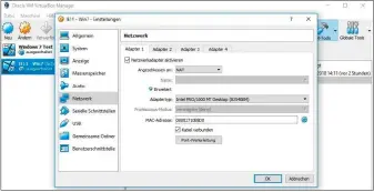  ??  ?? Stimmt etwas nicht mit dem Netzwerkzu­griff, kommt Ihre VM nicht ins Internet. Oft fehlt nur ein Häkchen bei „Kabel verbunden“. Das setzt Virtualbox nicht automatisc­h, wenn der Host-pc per WLAN ins Internet geht.