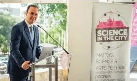  ?? ?? Minister Clifton Grima in a speech during the launch of Science in the City Festival 2022