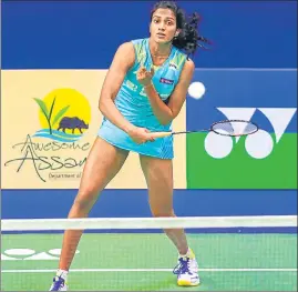  ?? ?? PV Sindhu in action against Sri Krishna Priya Kudaravall­i in the opening round of the India Open at the KD Jadhav Indoor Hall at Indira Gandhi Stadium, in New Delhi on Tuesday.