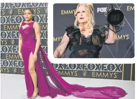  ?? Pictures: AFP ?? DOING THE SPLITS. US actress Taraji P Henson arrives for the Emmy Awards. Inset: Jennifer Coolidge of ‘The White Lotus’.