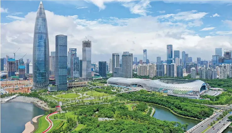  ??  ?? Aerial photo taken on Sept. 17, 2020 shows the Houhai area in Nanshan District of Shenzhen, south China’s Guangdong Province.