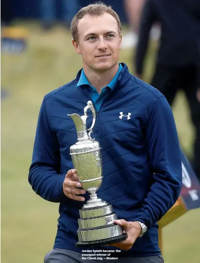  ?? Reuters ?? Jordan Spieth became the youngest winner of the Claret Jug. —