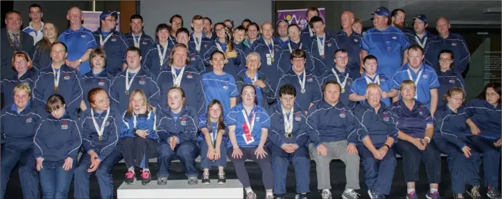  ??  ?? County Wexford members of the Leinster Special Olympics Team with their coaches and Wexford Co Council Chairman Keith Doyle at the civic reception in their honour.