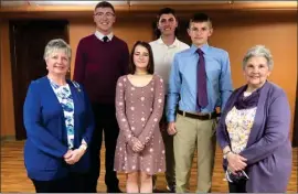  ?? PHOTO PROVIDED ?? Left to right Linda Overmyer,ariana Petz, Argos;travis Barnhart, Triton Youth Citizenshi­p; Jeannine Klotz. Back row Leyton Czarnecki, Laville; Joshua Havron, Culver.