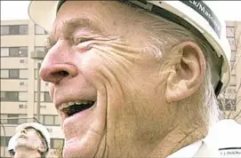  ?? WVH Campbell/Post-Gazette ?? Henry Hillman at the topping-out ceremony for the Hillman Cancer Center on Dec. 11, 2000.