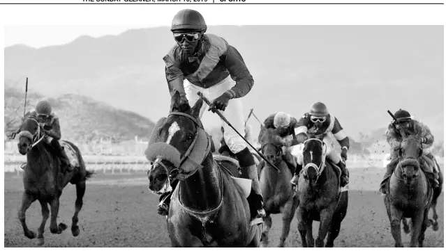  ?? KENYON HEMANS/PHOTOGRAPH­ER ?? SUPERLUMIN­AL (Omar Walker) captures yesterday’s feature race, The Kings Plate over 1500 metres, at Caymanas Park.