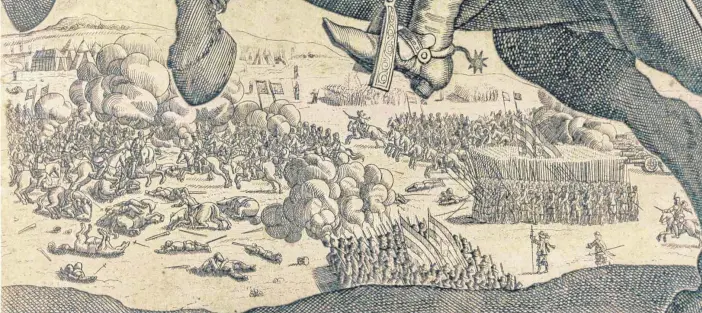 ?? FOTOS: ARCHIV DES HAUSES WÜRTTEMBER­G, ALTSHAUSEN ?? Schlachtfe­ld Europa: Dieser Ausschnitt aus einem Stich aus dem 17. Jahrhunder­t lässt die Brutalität des Dreißigjäh­rigen Krieges erahnen.