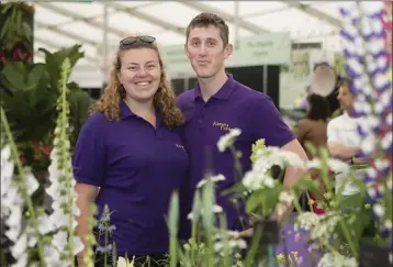  ??  ?? Hazel Woods and Tom Walsh of Kilmurry Nurseries in Gorey which won a Gold Medal.