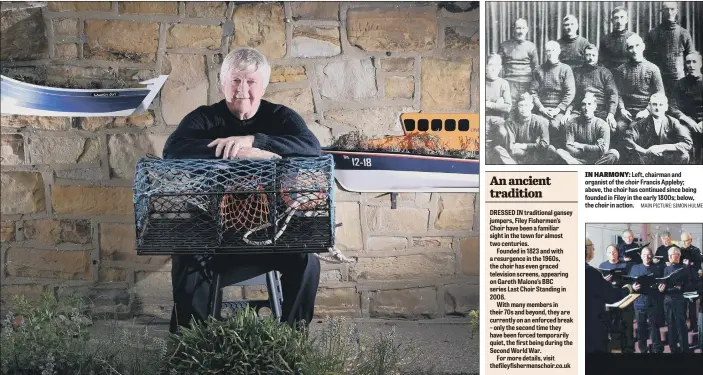  ?? MAIN PICTURE: SIMON HULME ?? IN HARMONY: Left, chairman and organist of the choir Francis Appleby; above, the choir has continued since being founded in Filey in the early 1800s; below, the choir in action.