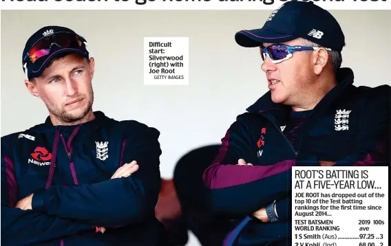 ?? GETTY IMAGES ?? Difficult start: Silverwood (right) with Joe Root