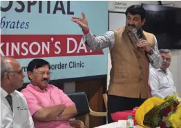  ?? — Asian Age ?? BJP Delhi state President Manoj Tiwari along with BJP national convenor Sham Jaju during an inaugurati­on at PSRI hospital in New Delhi on Wednesday.