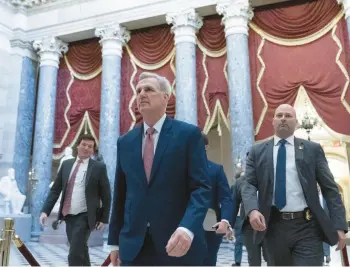  ?? ALEX BRANDON/AP ?? Speaker Kevin McCarthy, R-Calif., walks Tuesday from the House chamber floor in the U.S. Capitol.