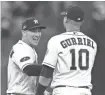  ?? THOMAS B. SHEA/USA TODAY SPORTS ?? The Astros’ Alex Bregman, left, has captivated fans with his hot bat this postseason.