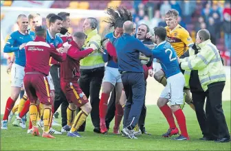  ??  ?? Clockwise from main: Julie Neill says coming through the leagues has been a humbling experience which has made her appreciate the top flight; fans display their unhappines­s with the Rangers board at Ochilview Park in April 2013; a fracas erupts between...