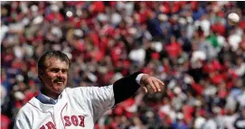  ?? Matt stone / Herald staff file ?? BASEBALL COMPARISON: Former Red Sox first baseman Bill Buckner throws out the first pitch before a game on April 8, 2008, against the Detroit Tigers. Sidoo supporter Grant Caldwell likened Sidoo’s attempts to illegally cheat to get his sons into the right colleges to Buckner’s one-time mistake of letting the ball go through his legs, depite a great career.