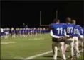  ?? SARAH EDELMAN, THOMAS & THOMAS WESTSHORE STUDIO — COURTESY OF BAY ATHLETICS ?? Bay junior kicker Cade Gergye (11) stands at attention as the national anthem is played. Gergye has had a postseason to remember.