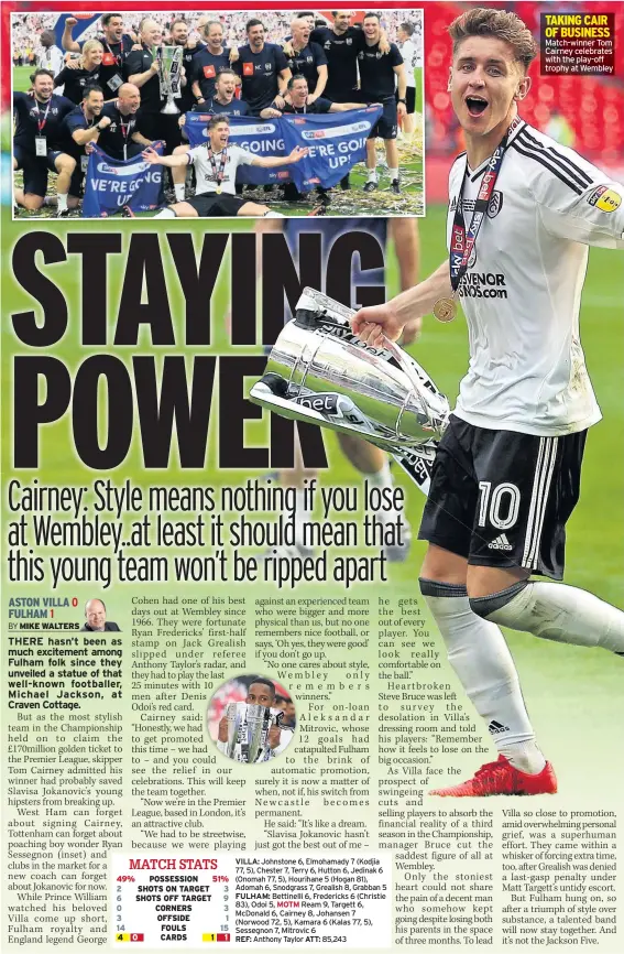  ??  ?? Match-winner Tom Cairney celebrates with the play-off trophy at Wembley