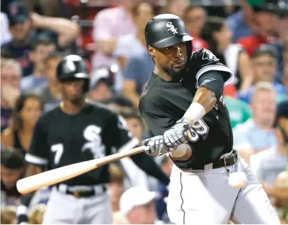  ??  ?? White Sox designated hitter Alen Hanson, who went 1- for- 3, singles in the seventh inning Saturday against the Red Sox. | AP