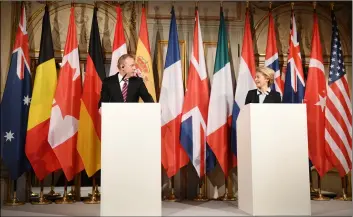  ??  ?? German minster of Defense Ursula von der Leyen (right) looks to United States Secretary of Defense Patrick Shanahan at a press conference during the Internatio­nal Security Conference in Munich, Germany, on Friday.TobIaS HaSe/dPa VIa aP