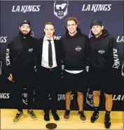  ?? Juan Ocampo NHLI via Getty Images ?? DUSTIN BROWN, second from left, with the core of Drew Doughty, Anze Kopitar and Jonathan Quick.