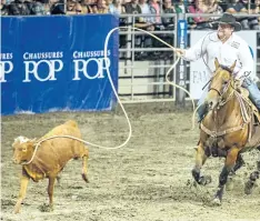  ?? DARIO AYALA/MONTREAL GAZETTE FILES ?? A competitor takes part in the Tie-Down Roping event at the rodeo for the Saint-Tite Western Festival in Saint-Tite, Que., on Sept.16, 2015.