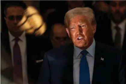  ?? ?? Donald Trump speaks to the media after testifying in court in New York on 6 November 2023. Photograph: David Dee Delgado/Getty Images