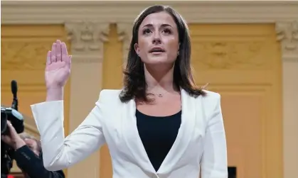  ?? Jacquelyn Martin/AP ?? Cassidy Hutchinson is sworn in to testify before the House select committee, at the Capitol in Washington, on 28 June 2022. Photograph: