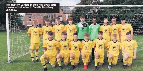  ??  ?? New Hartley Juniors in their new away strip sponsored bythe North Shields Fish Quay Company.