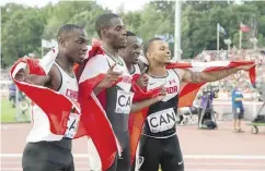  ?? FRANK GUNN / THE CANADIAN PRESS FILES ?? Gavin Smellie, left to right, Brendon Rodney, Aaron Brown and Andre De Grasse won the men’s 4x100m relay at the 2015 Pan Am Games.