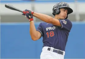  ?? Mike Carlson / MLB Photos via Getty Images 2019 ?? Tyler Soderstrom, 18, is a catching prospect from Turlock who was the firstround pick of the A’s in the recent draft. He’ll join the A’s pool players after he signs on Monday.