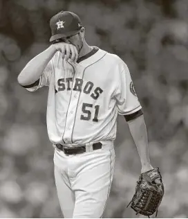  ?? Karen Warren / Houston Chronicle ?? Astros reliever James Hoyt was feeling more slammed than grand after surrenderi­ng a grand slam to the Athletics’ Ryon Healy on Tuesday. He repeated the feat against the Yankees’ Brett Gardner three days later.